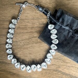 EUC White House Black Market Silver Teardrop Crystal Necklace